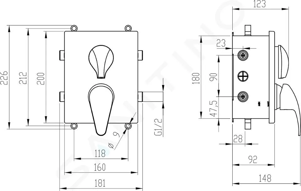 NOVASERVIS METALIA 55  GRIFO EMPOTRADO PARA 2 DISPOSITIVOS CON CUERPO, CROMO BOX55052R,0