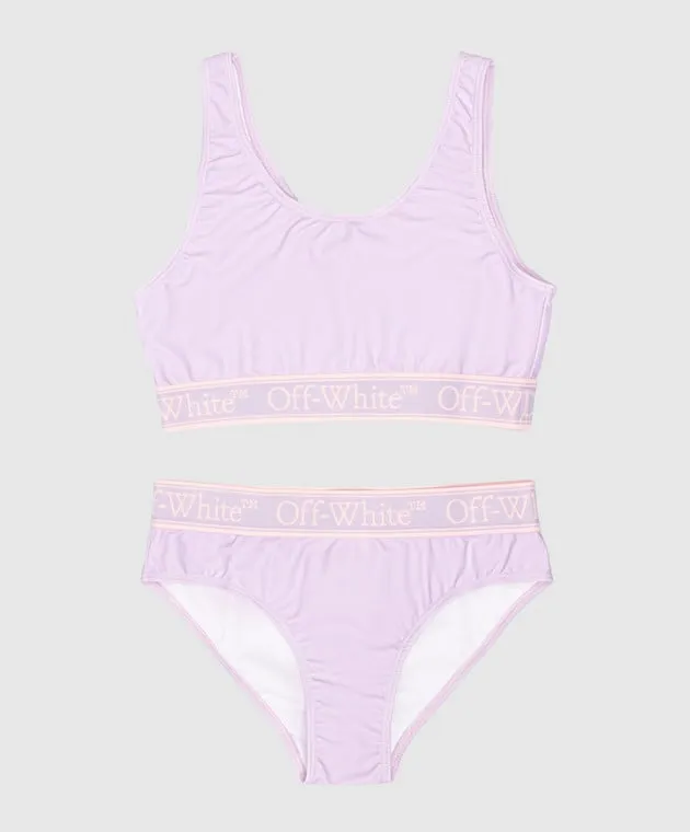 OFFWHITE CHILDREN'S PURPLE SWIMSUIT WITH LOGO PATTERN