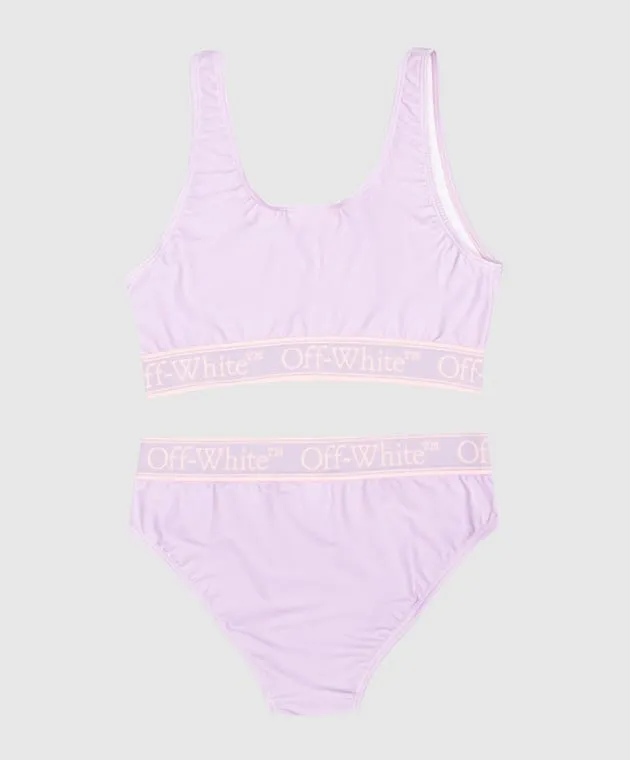 OFFWHITE CHILDREN'S PURPLE SWIMSUIT WITH LOGO PATTERN