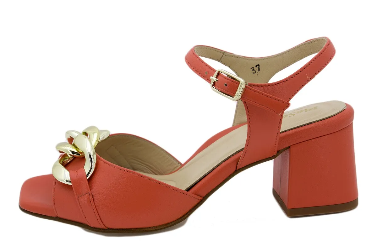 Orange Leather Heel Sandal