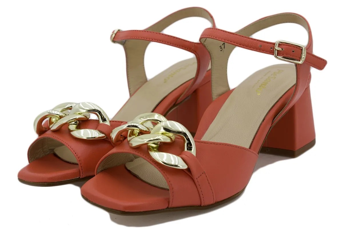 Orange Leather Heel Sandal