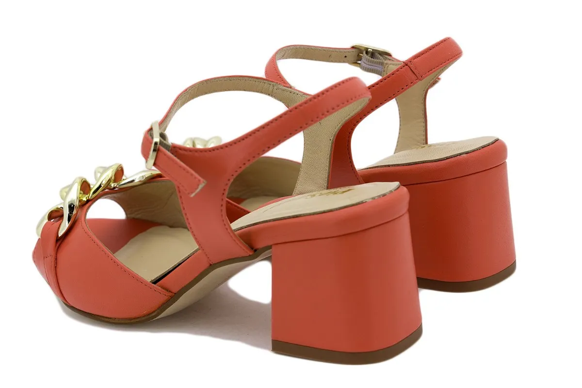 Orange Leather Heel Sandal