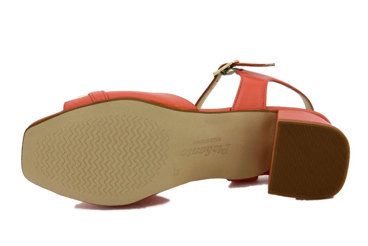 Orange Leather Heel Sandal