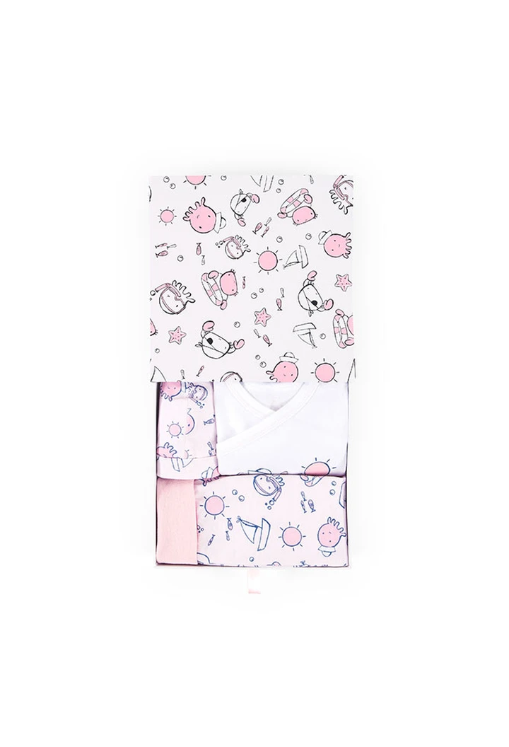 Pack estampado en rosa con caja de regalo de bebé