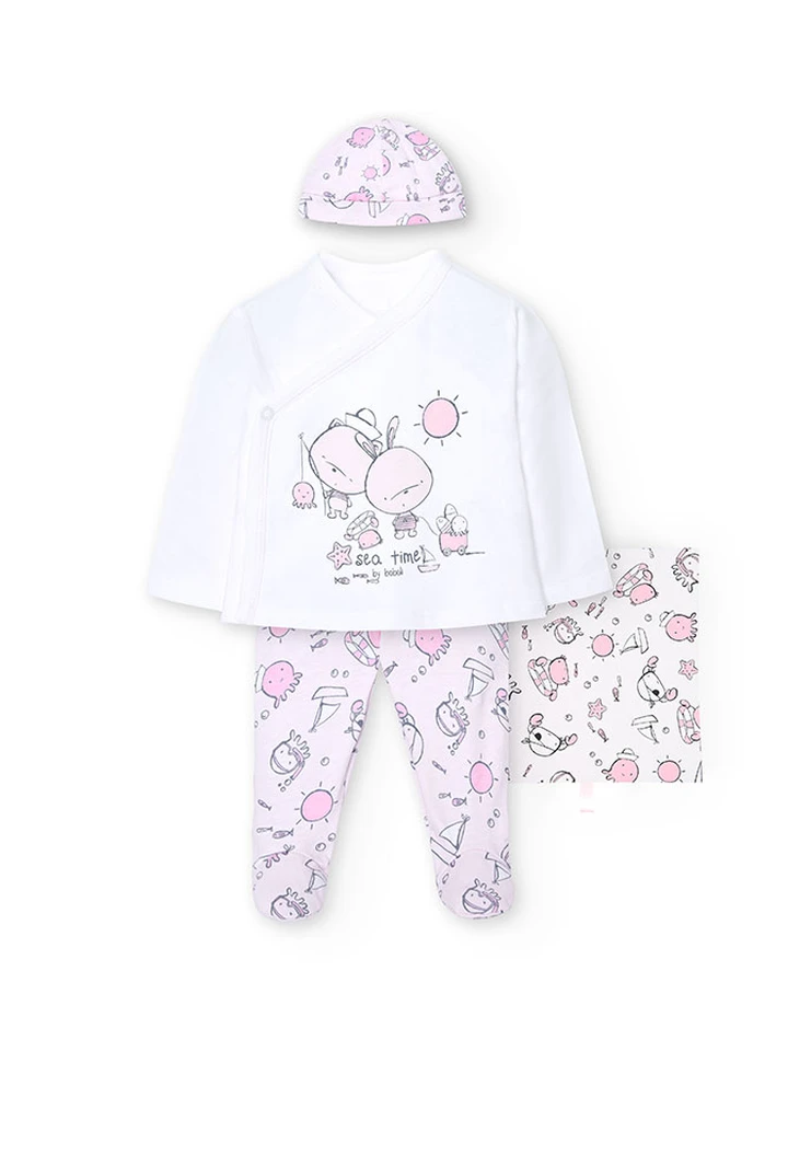 Pack estampado en rosa con caja de regalo de bebé