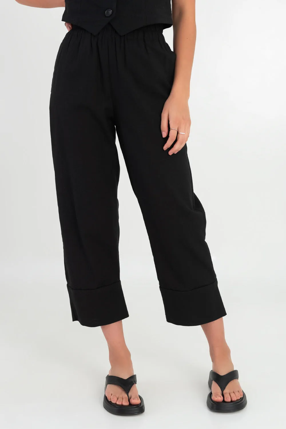 Pantalón de lino fit culotte tiro alto