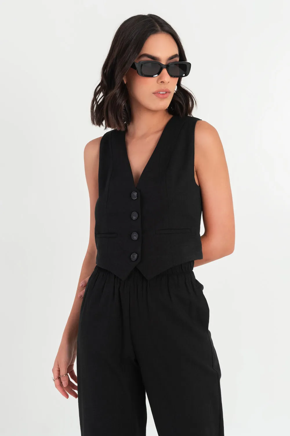 Pantalón de lino fit culotte tiro alto
