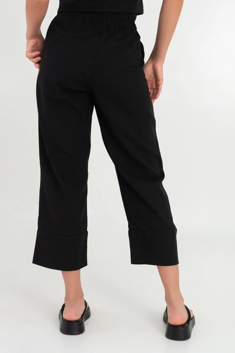 Pantalón de lino fit culotte tiro alto