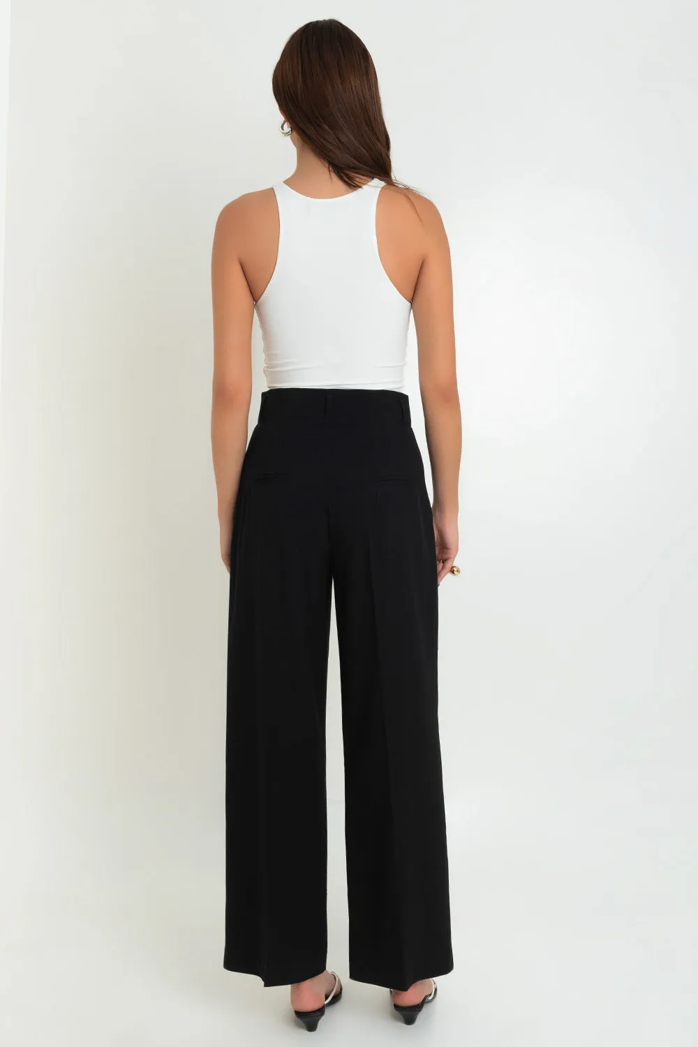 Pantalón fit wide leg tiro alto con pinzas