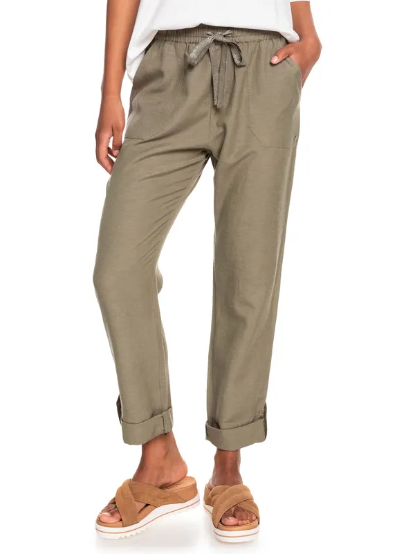 Pantalón ROXY de lino para Mujer On The Seashore SEA SPRAY (glw0) Ref. ERJNP03294 verde
