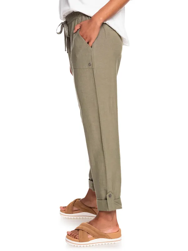 Pantalón ROXY de lino para Mujer On The Seashore SEA SPRAY (glw0) Ref. ERJNP03294 verde