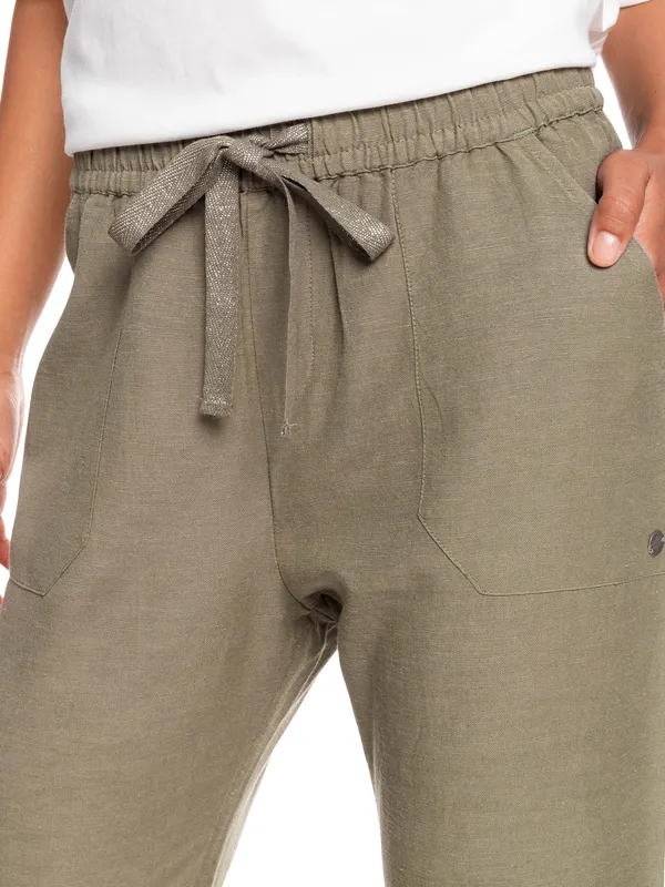 Pantalón ROXY de lino para Mujer On The Seashore SEA SPRAY (glw0) Ref. ERJNP03294 verde