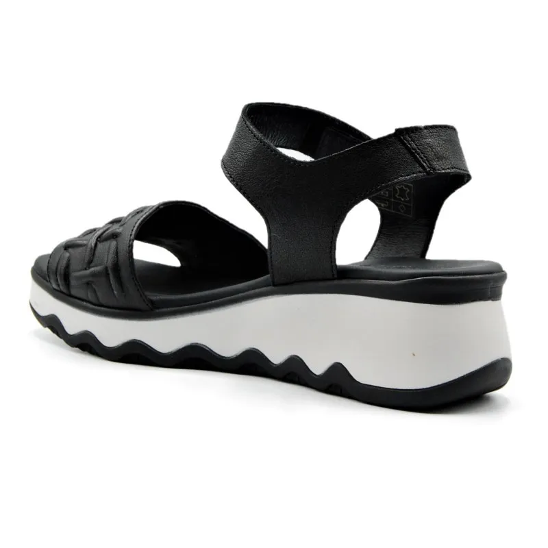 PAULA URBAN 5473 NEGRO Y BLANCO SANDALIA CUñA VELCRO MUJER