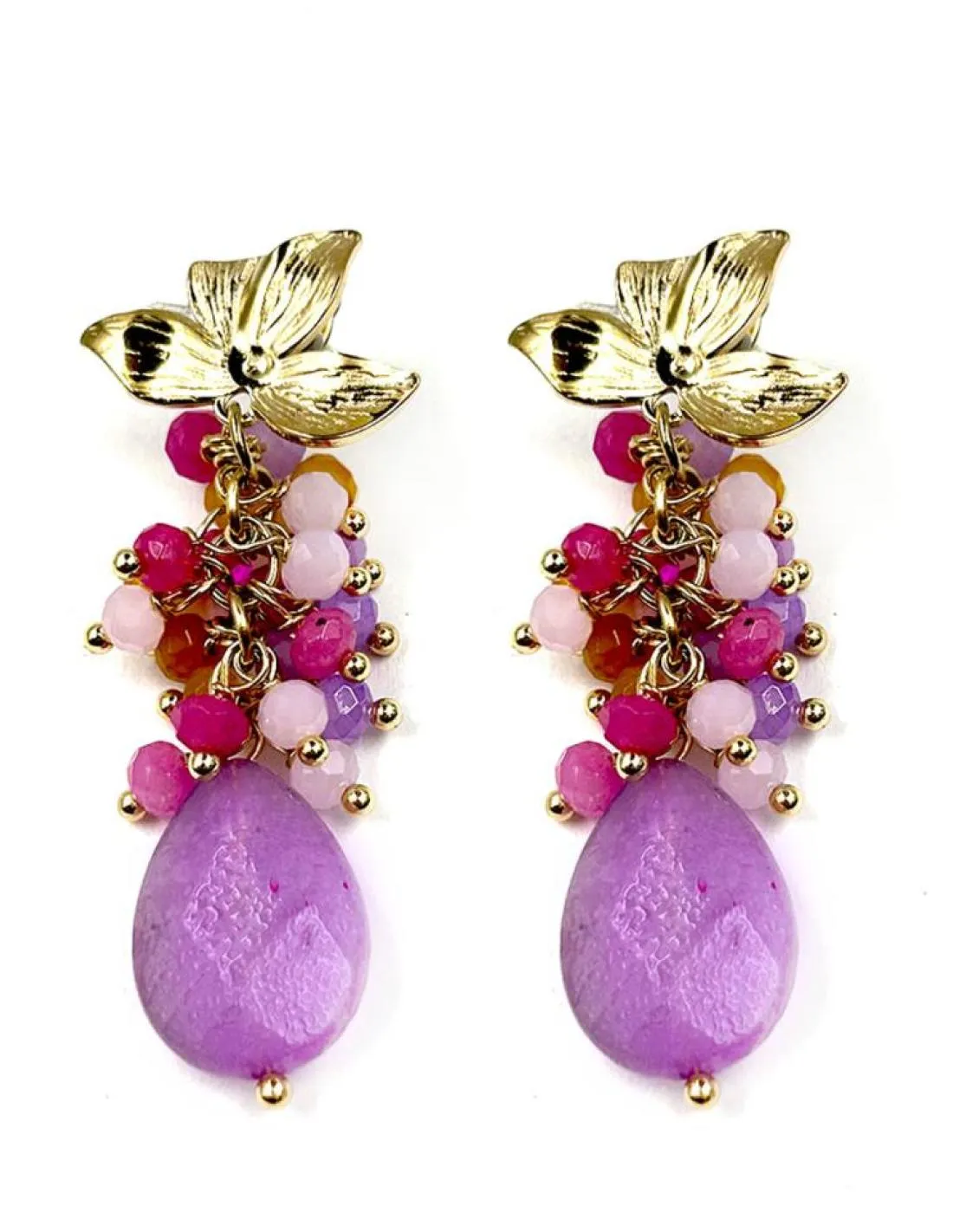 PENDIENTES LARGOS LILAS DE AGATAS PARA INVITADAS DE BAUTIZOS Y BODAS