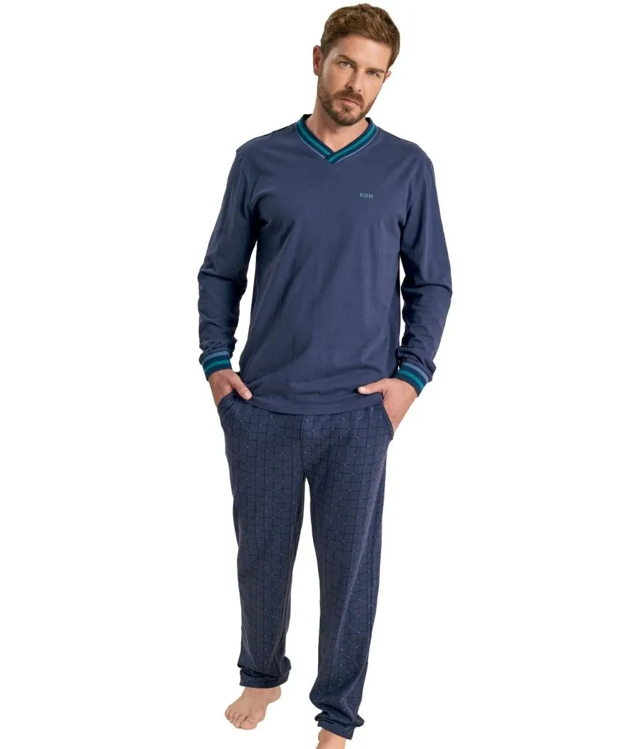 Pijama Homewear largo hombre Muidemi azul algodón