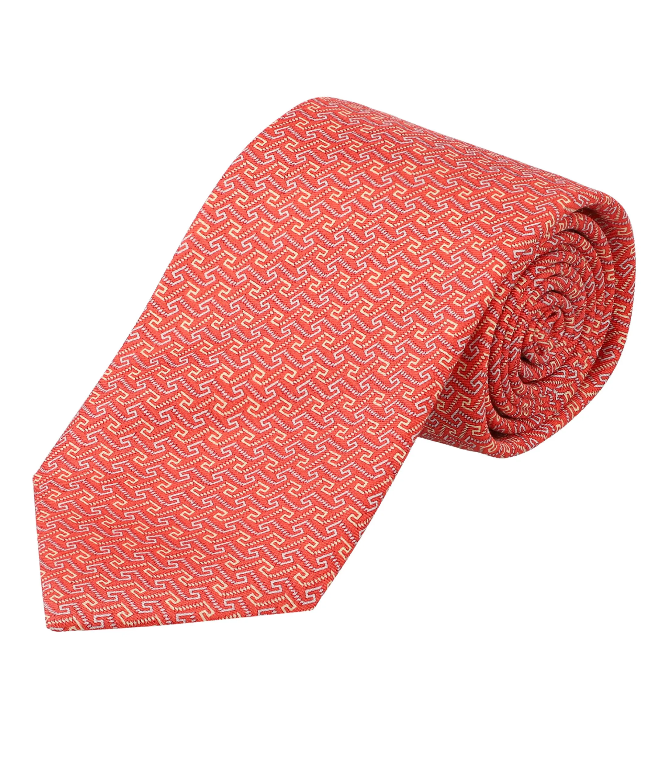 Pineda Covalin Corbata Ancha en Seda Coral con Grecas