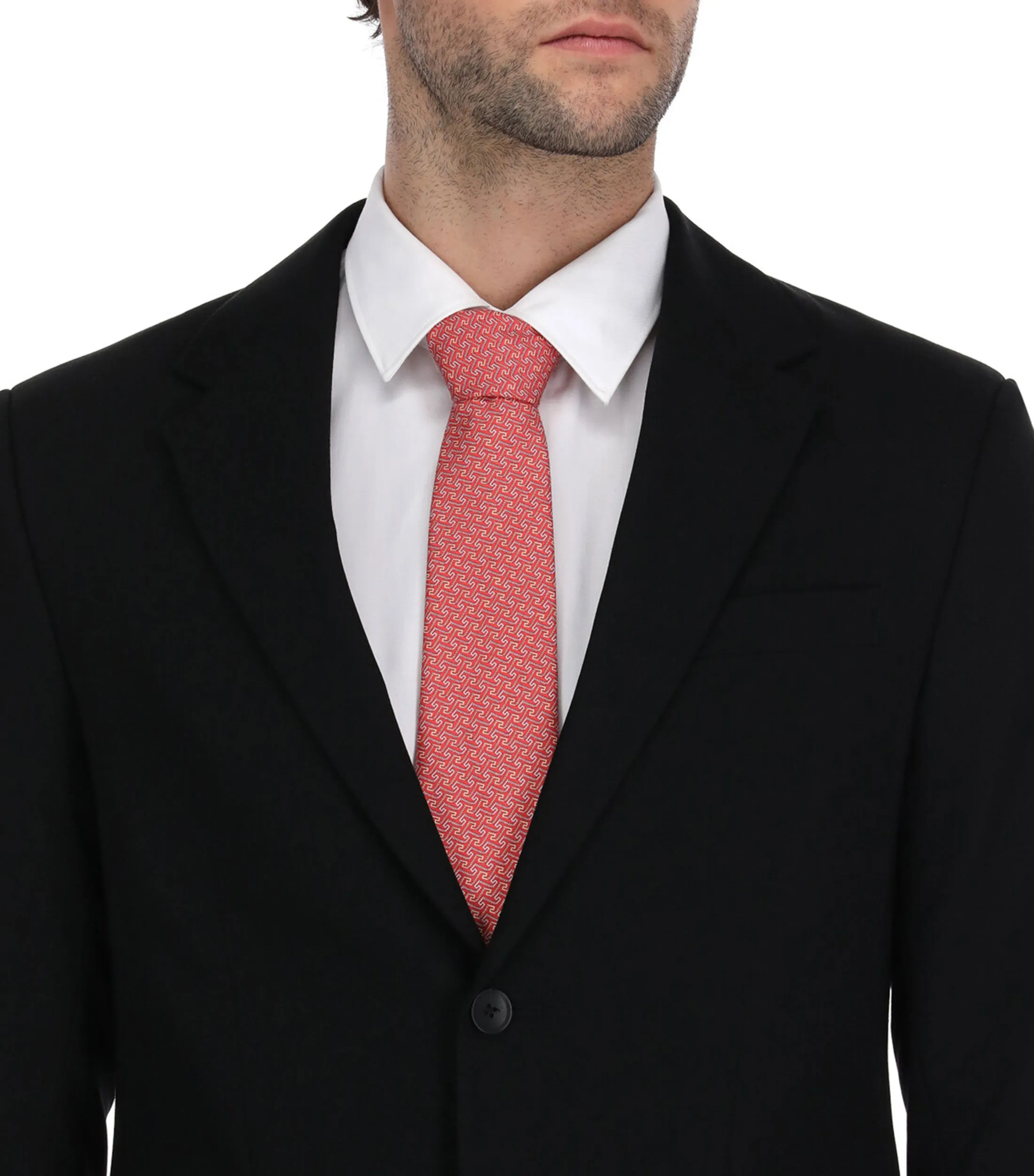 Pineda Covalin Corbata Ancha en Seda Coral con Grecas
