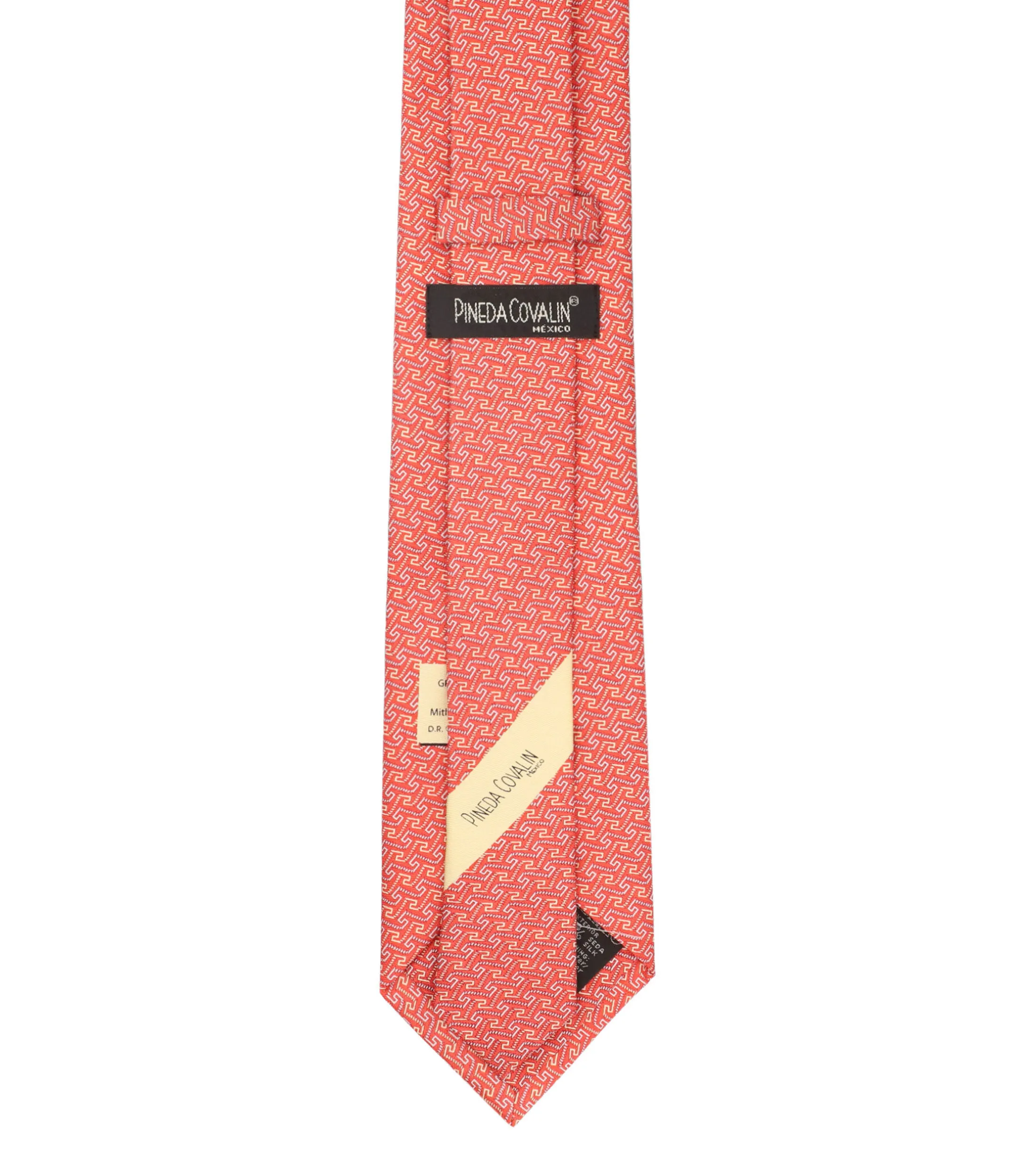 Pineda Covalin Corbata Ancha en Seda Coral con Grecas