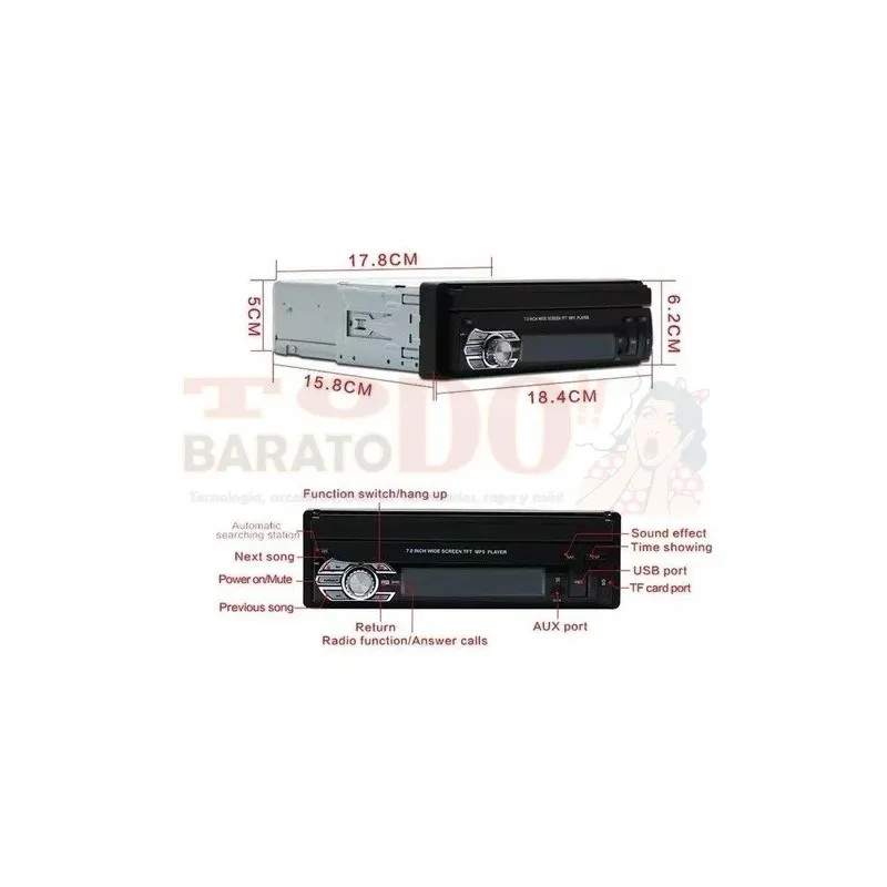 Radio Carro Mp5 Pantalla Retractil Bluetoth Mirror Link 1DIN