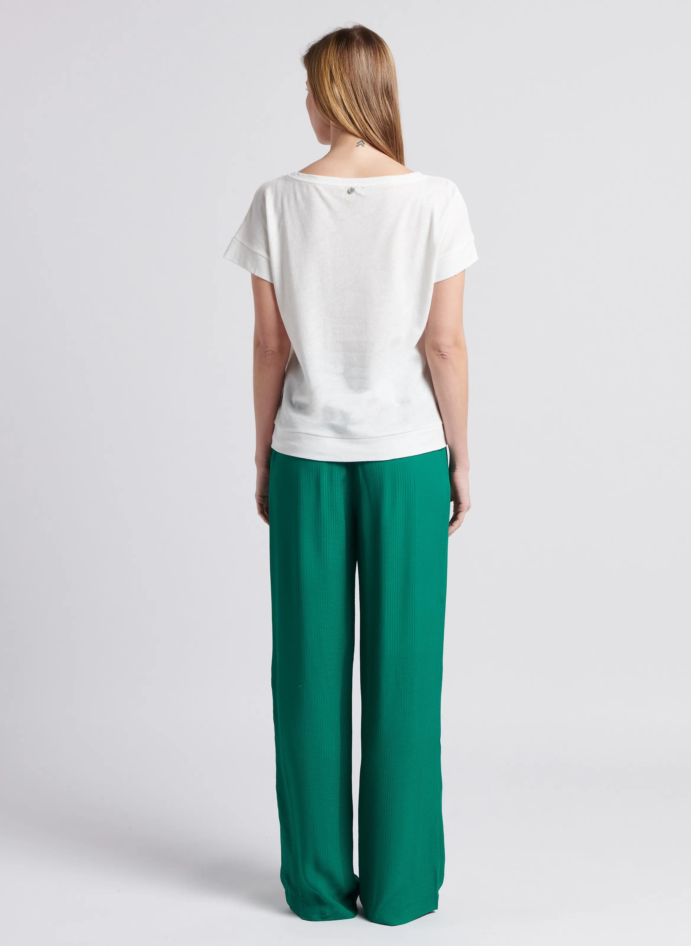 ROBYN  PANTALóN ANCHO SATINADO CON RAYAS EN VERDE