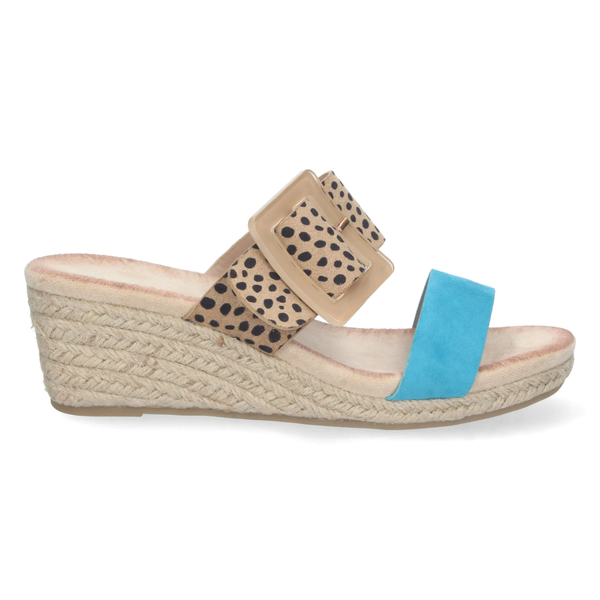 Sandalias de cuña en yute doble pala mujer color leopardo y azul