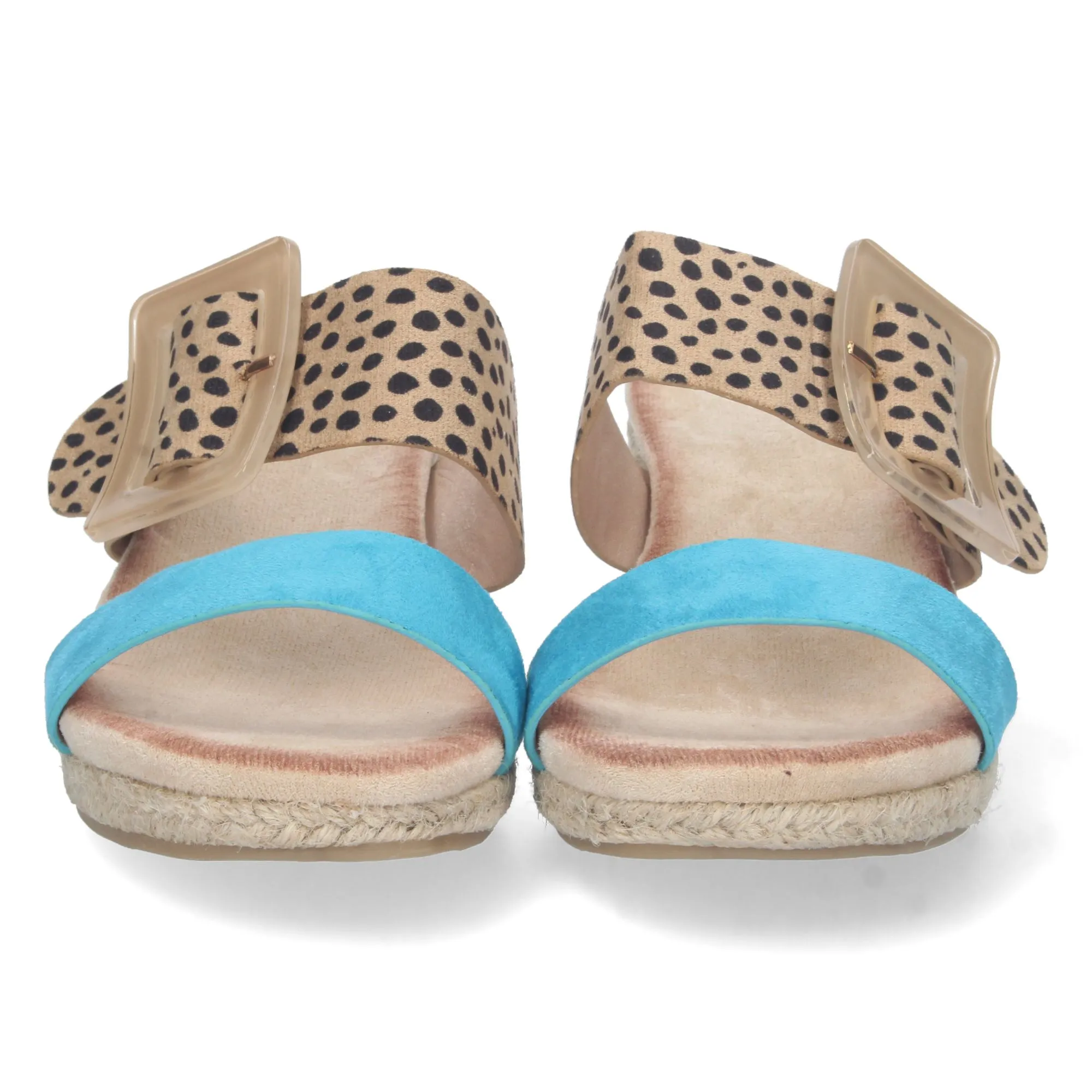 Sandalias de cuña en yute doble pala mujer color leopardo y azul