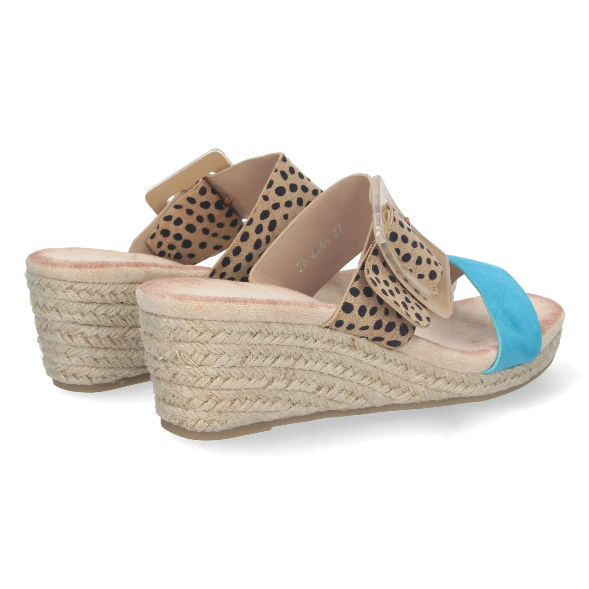 Sandalias de cuña en yute doble pala mujer color leopardo y azul