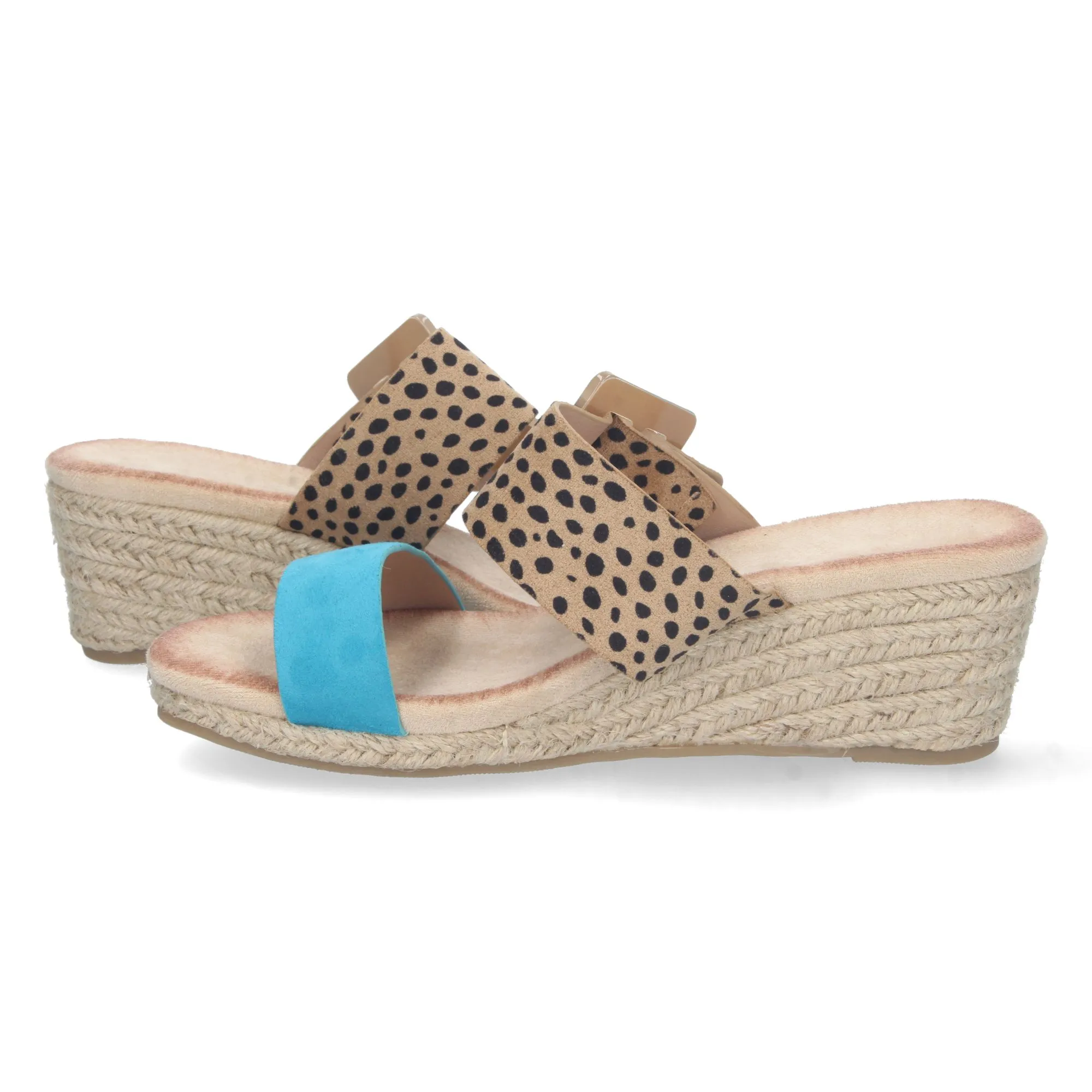 Sandalias de cuña en yute doble pala mujer color leopardo y azul