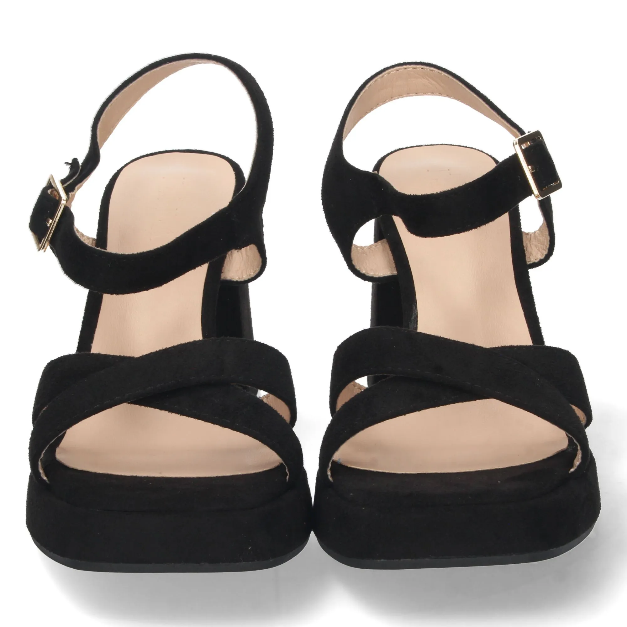 Sandalias fiesta tacón ancho y pala cruzada mujer negro