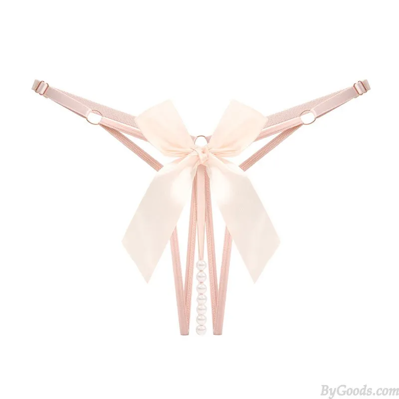 SEXY BOWKNOT PEARL MASSAGE CROTCHLESS LOWRISE GSTRING THONG SEAMLESS NAUGHTY UNDERPANTS TBACK LINGERIE SLUTTY UNDERWEAR BRIEF
