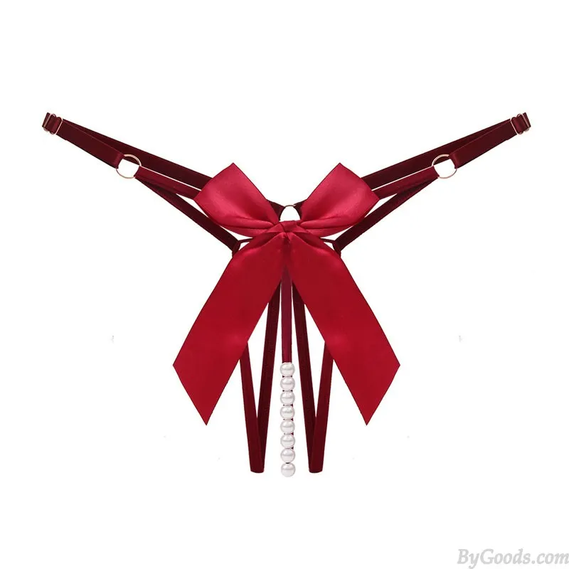 SEXY BOWKNOT PEARL MASSAGE CROTCHLESS LOWRISE GSTRING THONG SEAMLESS NAUGHTY UNDERPANTS TBACK LINGERIE SLUTTY UNDERWEAR BRIEF