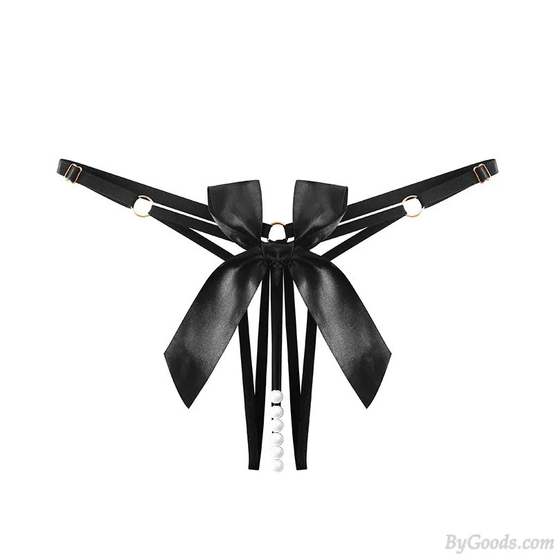 SEXY BOWKNOT PEARL MASSAGE CROTCHLESS LOWRISE GSTRING THONG SEAMLESS NAUGHTY UNDERPANTS TBACK LINGERIE SLUTTY UNDERWEAR BRIEF