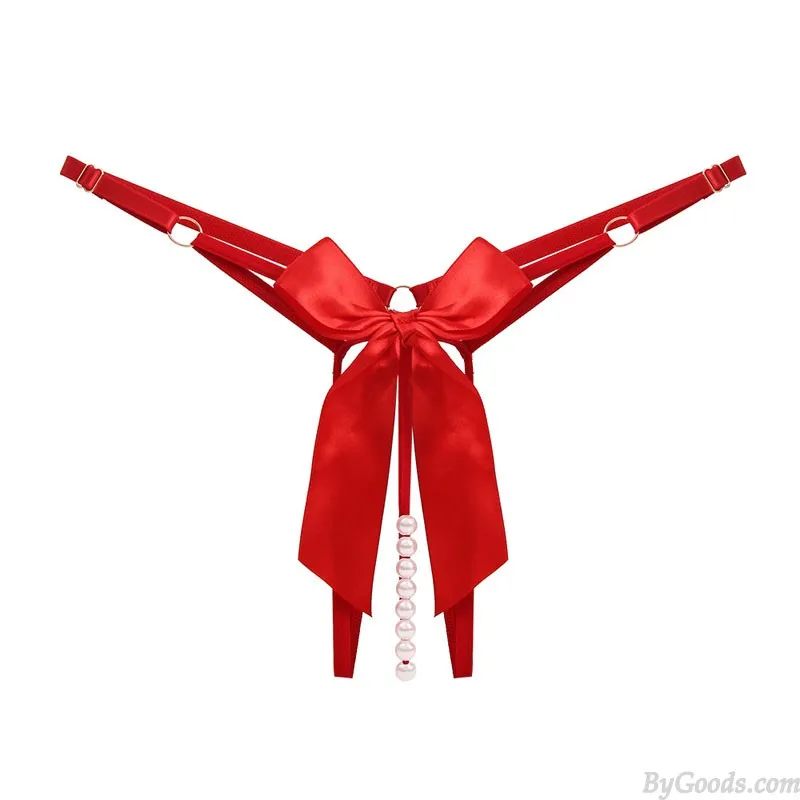 SEXY BOWKNOT PEARL MASSAGE CROTCHLESS LOWRISE GSTRING THONG SEAMLESS NAUGHTY UNDERPANTS TBACK LINGERIE SLUTTY UNDERWEAR BRIEF