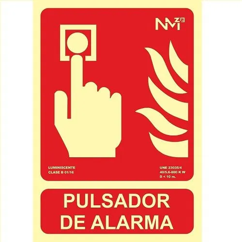 Señal Pulsador Alarma Homologada PVC 21x30cm  Rojo