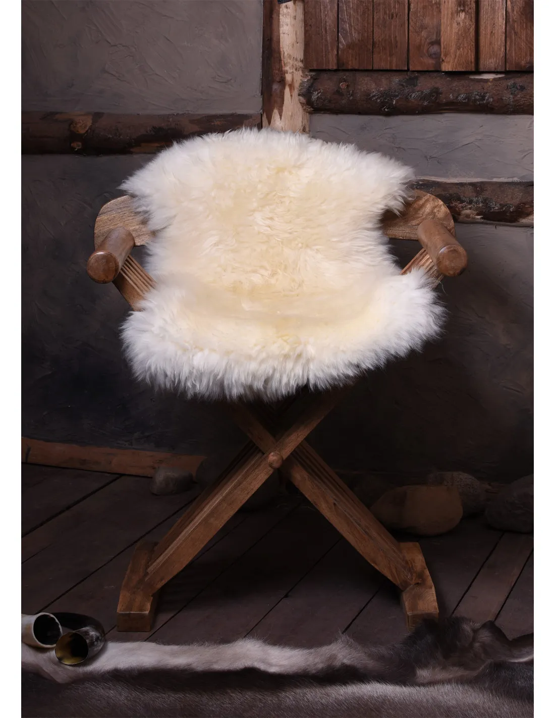 Silla medieval plegable Curul, en madera (70 cm.)
