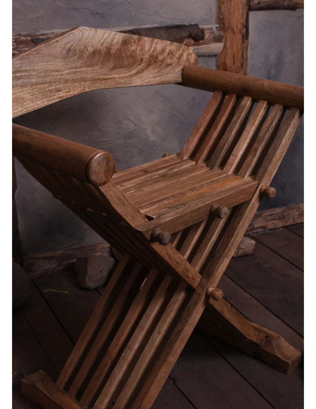 Silla medieval plegable Curul, en madera (70 cm.)
