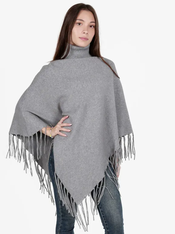 Solada Poncho de mujer de punto con cuello alto y flecos