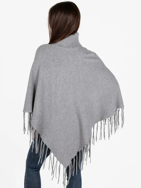 Solada Poncho de mujer de punto con cuello alto y flecos