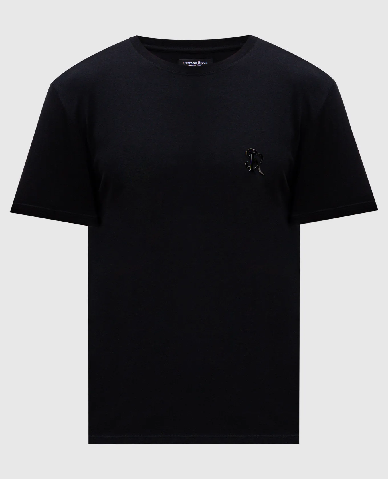 STEFANO RICCI BLACK TSHIRT WITH MONOGRAM LOGO