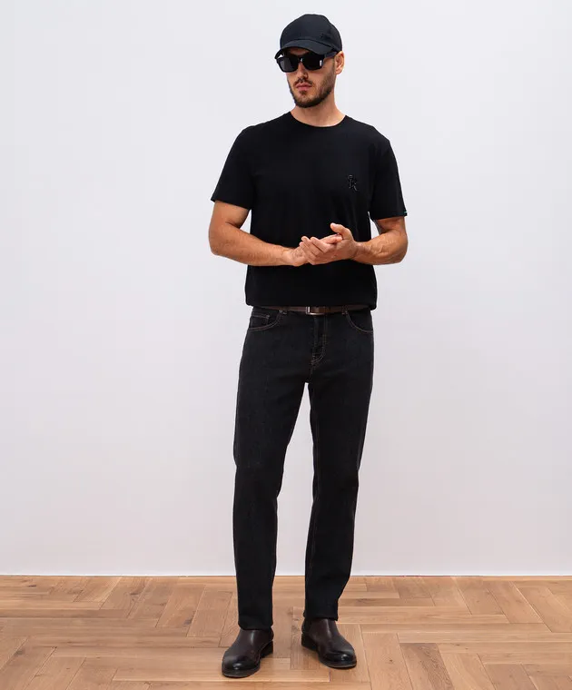 STEFANO RICCI BLACK TSHIRT WITH MONOGRAM LOGO