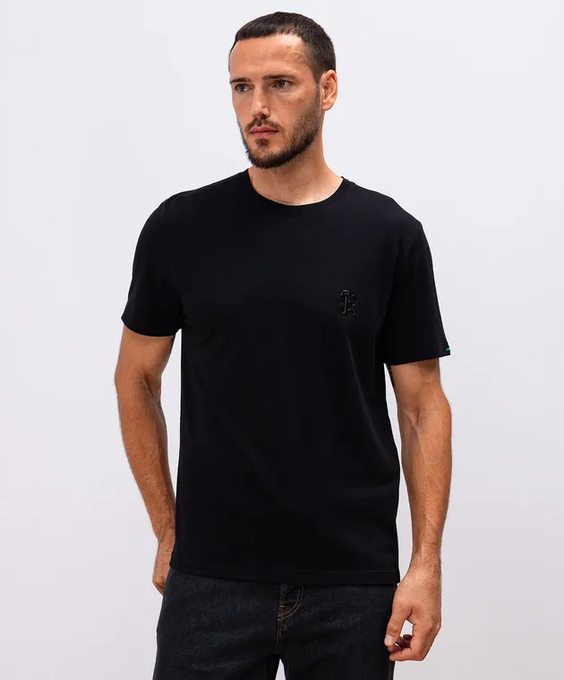 STEFANO RICCI BLACK TSHIRT WITH MONOGRAM LOGO