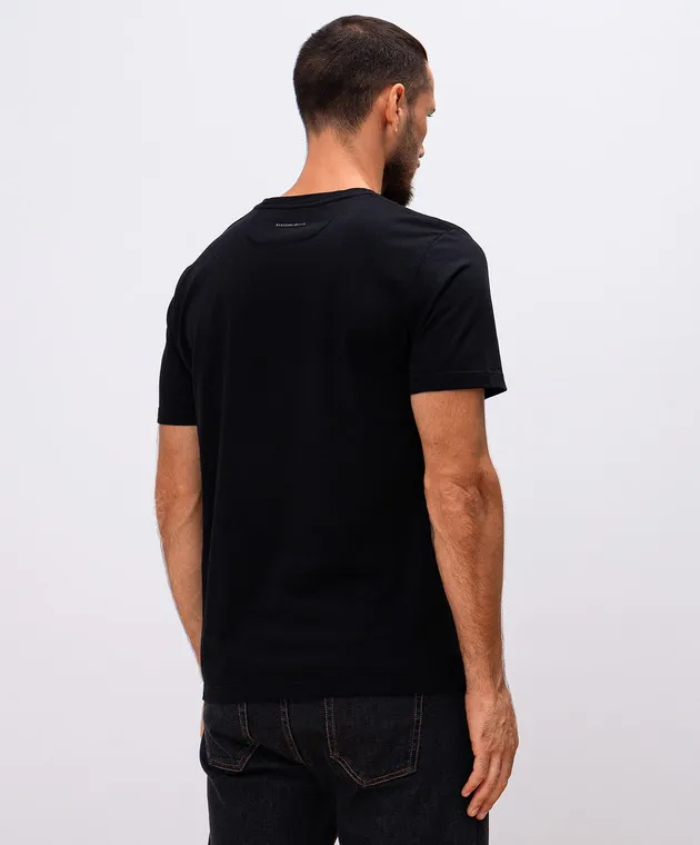 STEFANO RICCI BLACK TSHIRT WITH MONOGRAM LOGO