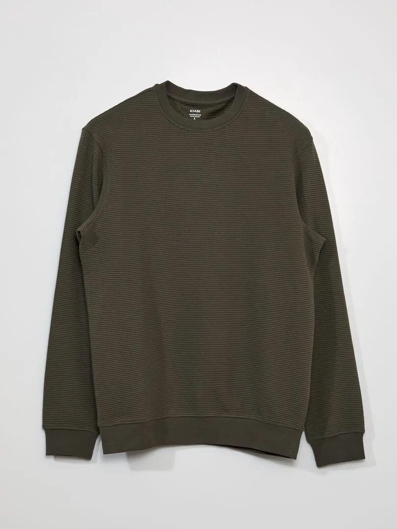 SUDADERA DE CUELLO REDONDO DE PUNTO A RAYAS  KAKI