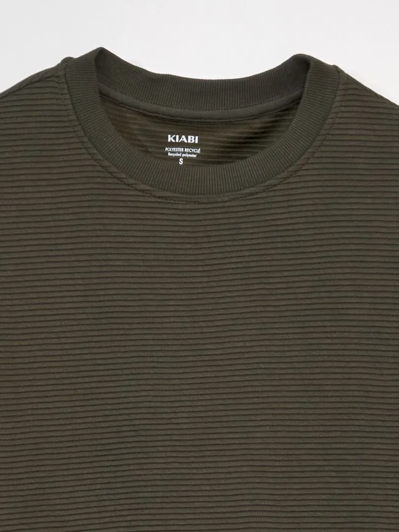 SUDADERA DE CUELLO REDONDO DE PUNTO A RAYAS  KAKI