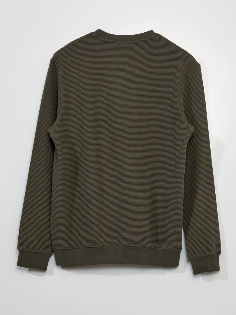SUDADERA DE CUELLO REDONDO DE PUNTO A RAYAS  KAKI