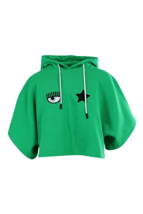 Sudadera manga corta verde con capucha y logo ojo y estrella