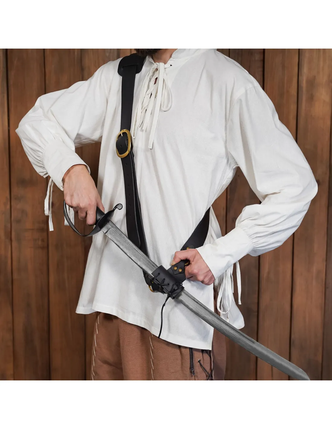 Tahalí medieval cuero con cinturón, para espadas.