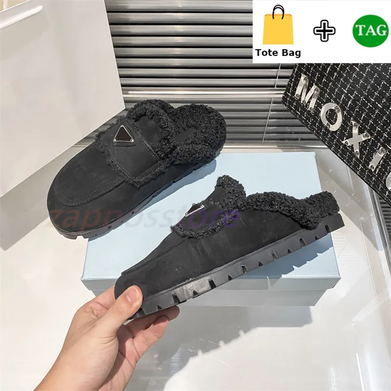 Toboganes de pieles de lujo Designias para mujer Slippers Palabas de color negro Pantalias de color negro de invierno Slippers d