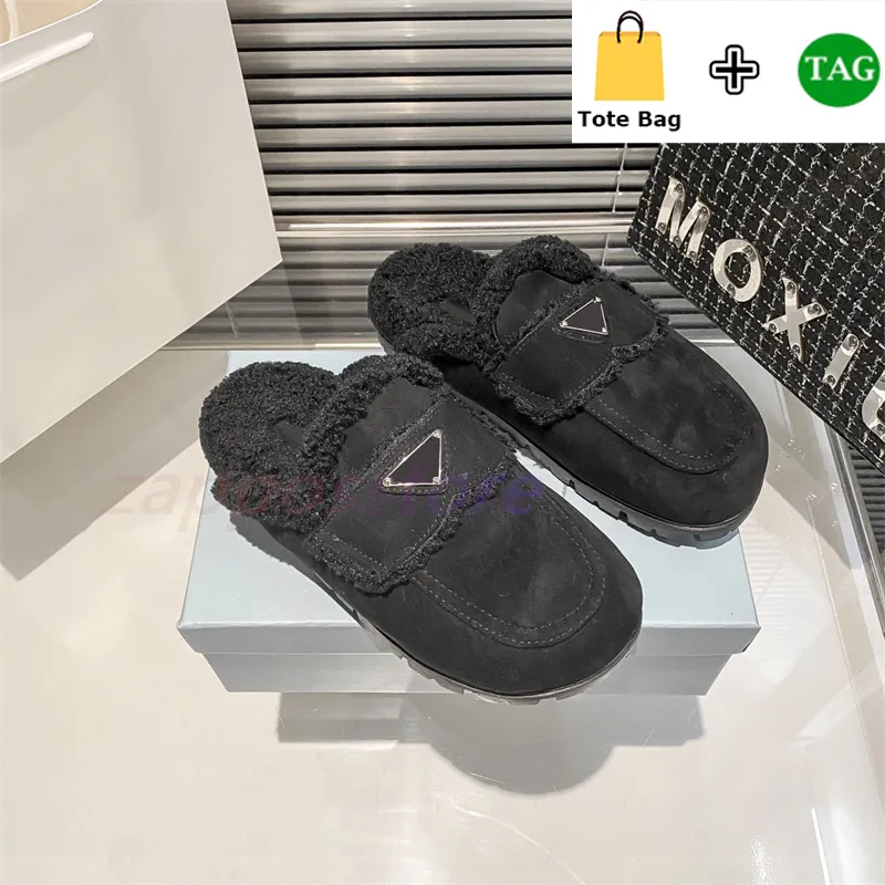 Toboganes de pieles de lujo Designias para mujer Slippers Palabas de color negro Pantalias de color negro de invierno Slippers d