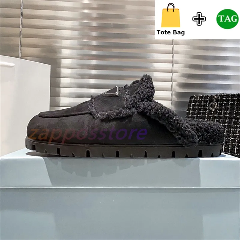 Toboganes de pieles de lujo Designias para mujer Slippers Palabas de color negro Pantalias de color negro de invierno Slippers d